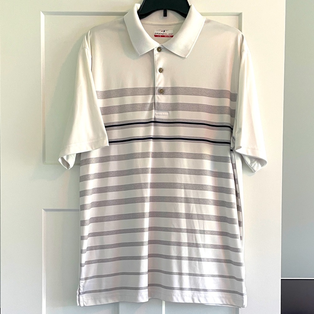 Grand Slam Men's Polo Shirt - White and Gray Stripes
